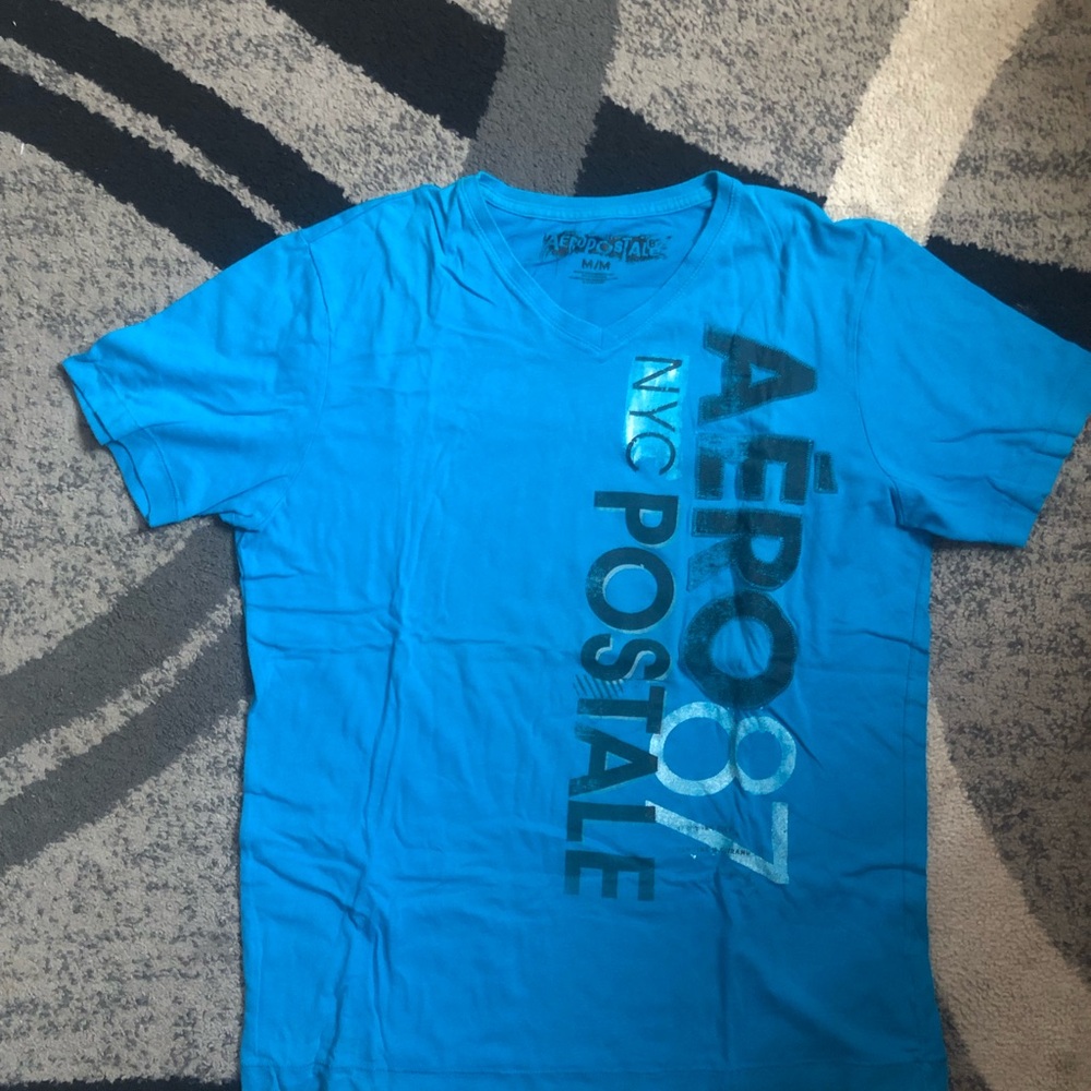 Aeropostale Turquoise V-Neck Logo Tee